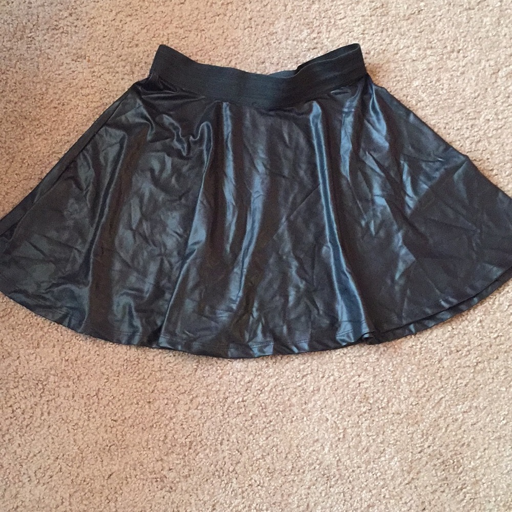 Black faux leather flare skirt